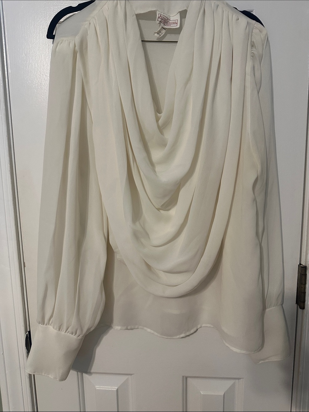 Cream Draped Cowl-Neck Blouse